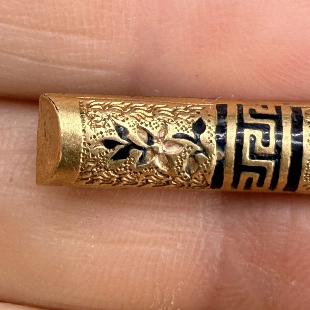 Vintage‎ Victorian Gold Filled Bar Brooch Black Enamel